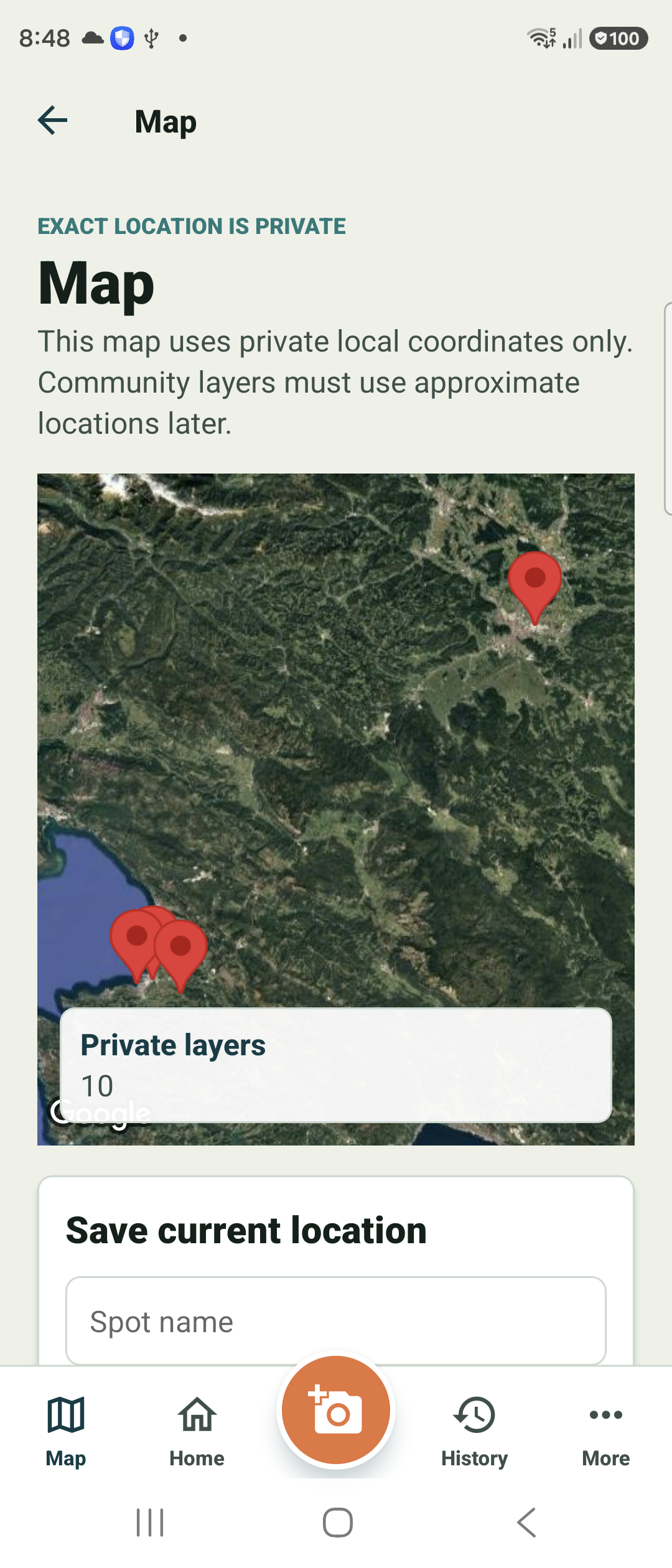 Fish Agent private map with saved spots