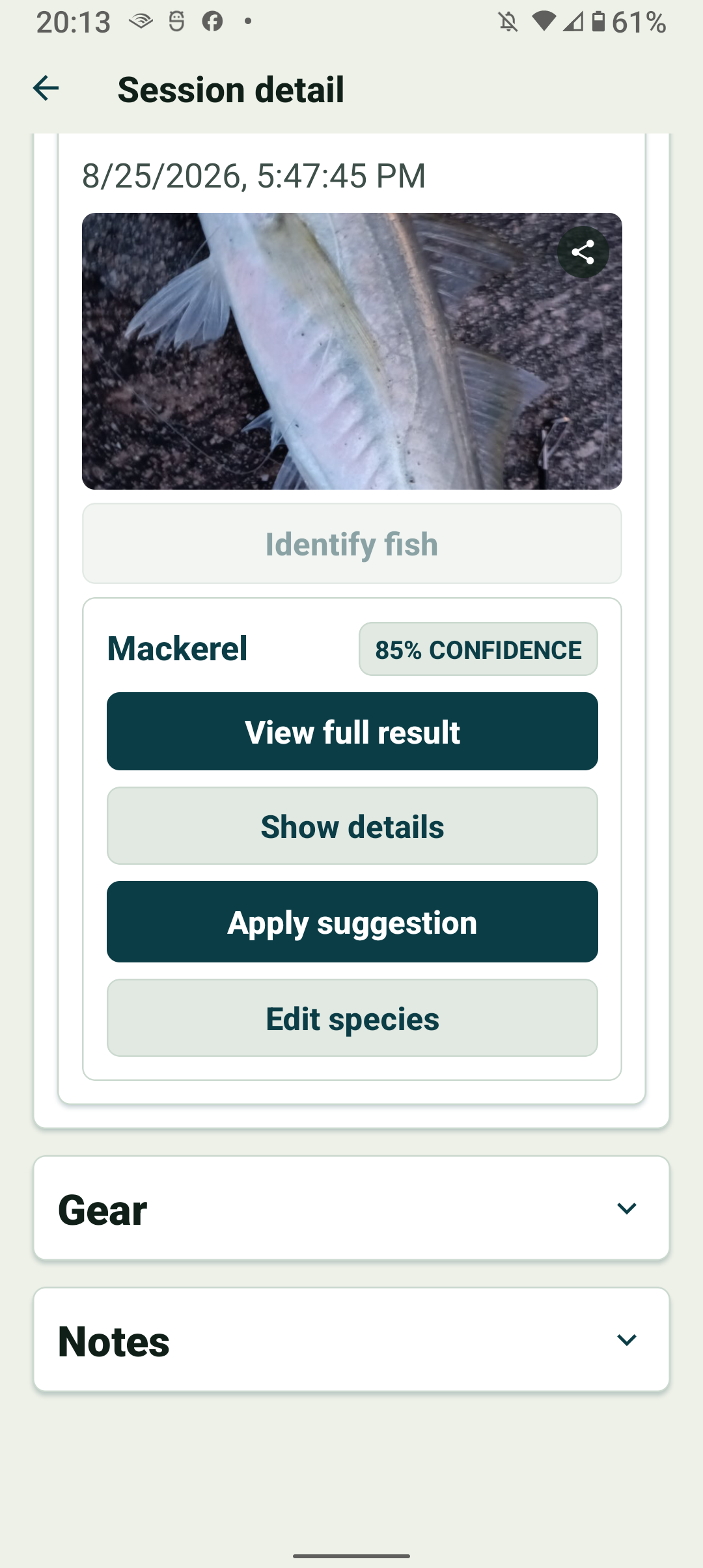 A catch photo with the share icon in its top-right corner
