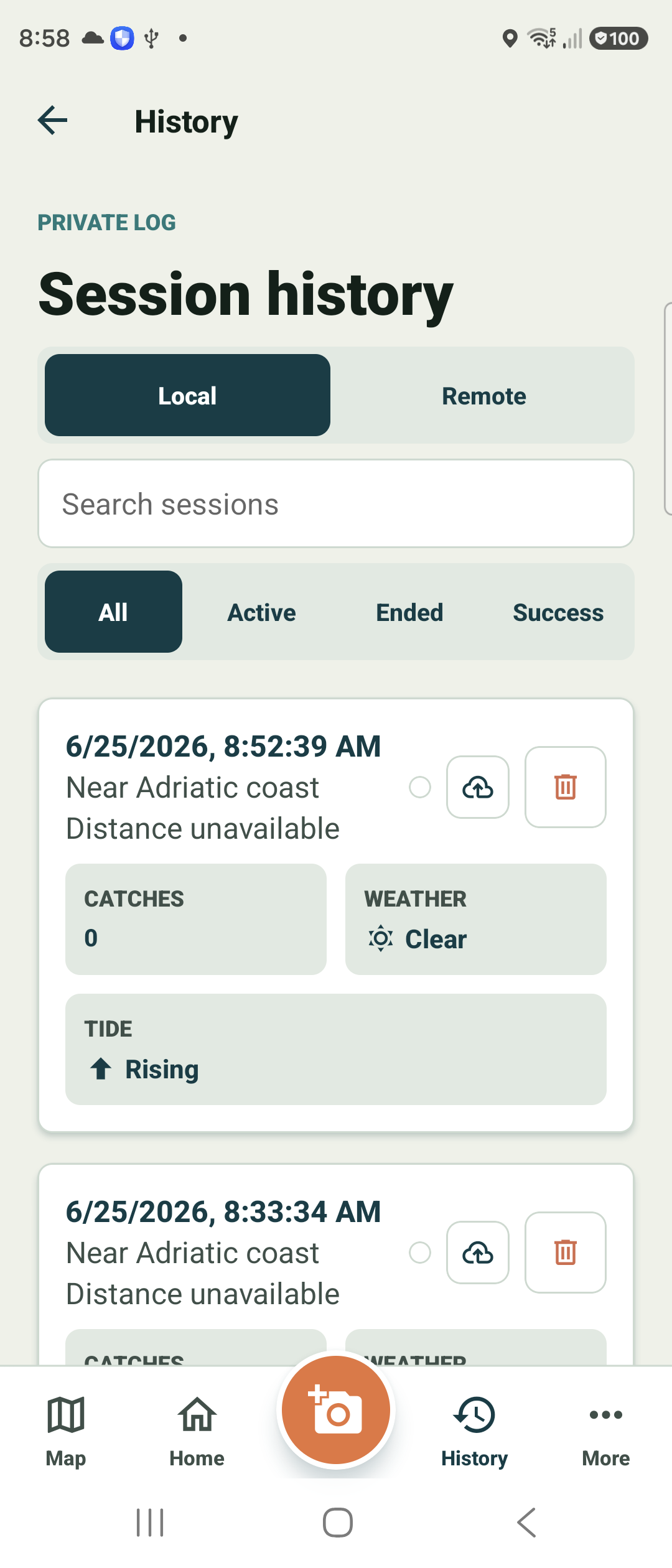 Fish Agent history screen