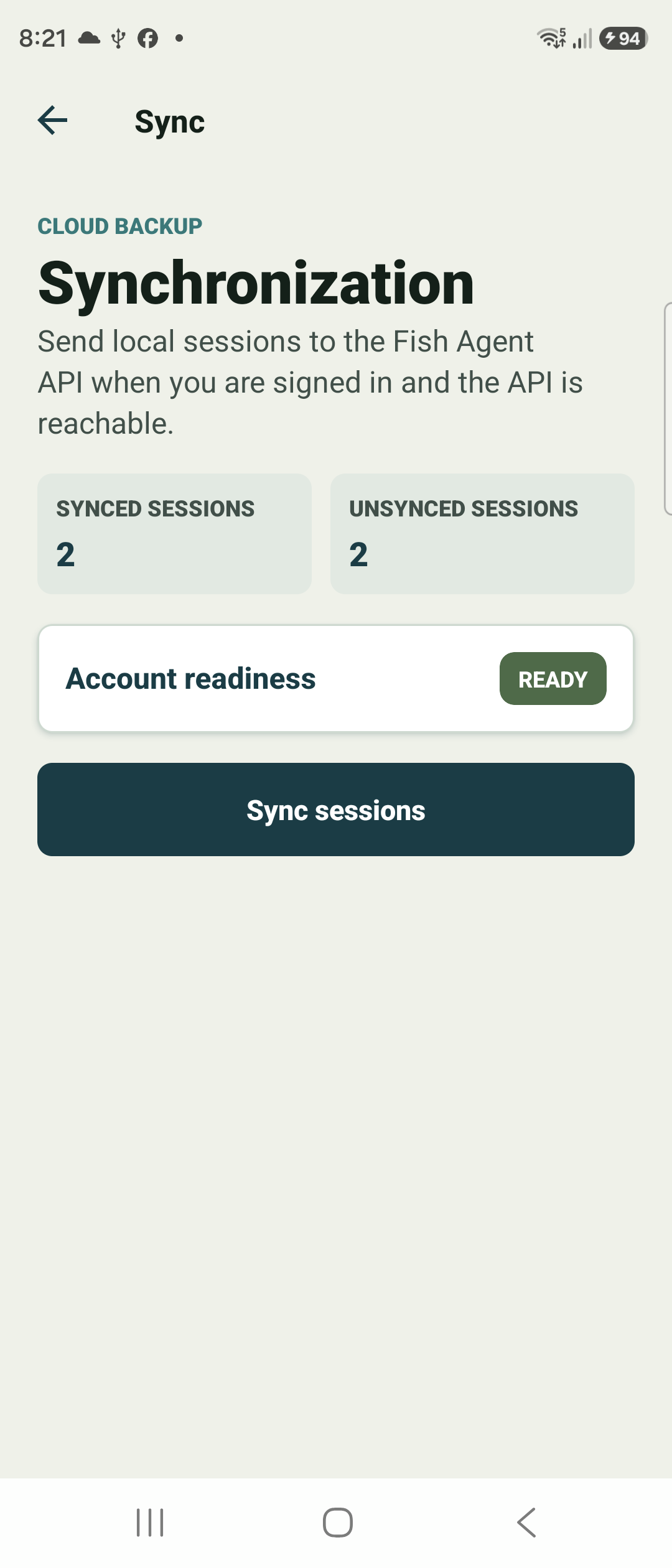 Fish Agent sync screen